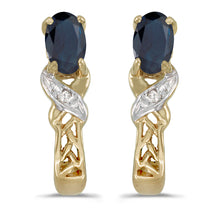  14k Yellow Gold Oval Sapphire And Diamond Earrings