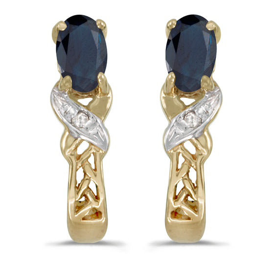 14k Yellow Gold Oval Sapphire And Diamond Earrings