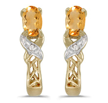  14k Yellow Gold Oval Citrine And Diamond Earrings