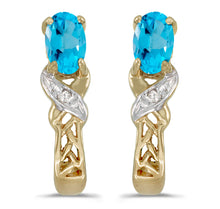  14k Yellow Gold Oval Blue Topaz And Diamond Earrings