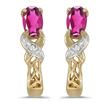  14k Yellow Gold Oval Pink Topaz And Diamond Earrings