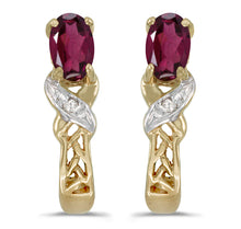  14k Yellow Gold Oval Rhodolite Garnet And Diamond Earrings