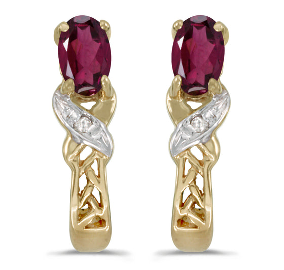14k Yellow Gold Oval Rhodolite Garnet And Diamond Earrings