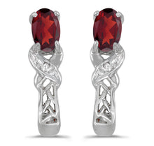  14k White Gold Oval Garnet And Diamond Earrings