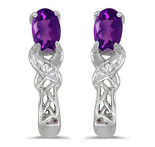  14k White Gold Oval Amethyst And Diamond Earrings