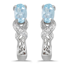  14k White Gold Oval Aquamarine And Diamond Earrings