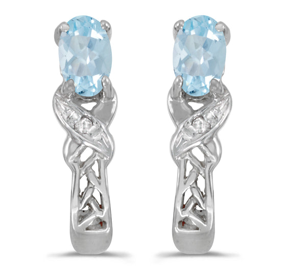 14k White Gold Oval Aquamarine And Diamond Earrings