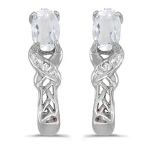  14k White Gold Oval White Topaz And Diamond Earrings