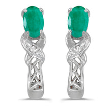  14k White Gold Oval Emerald And Diamond Earrings