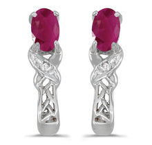  14k White Gold Oval Ruby And Diamond Earrings
