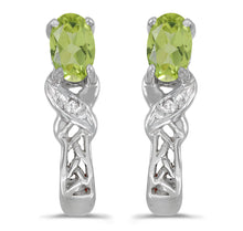  14k White Gold Oval Peridot And Diamond Earrings