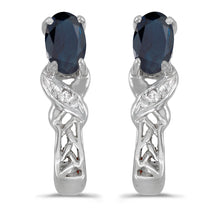  14k White Gold Oval Sapphire And Diamond Earrings