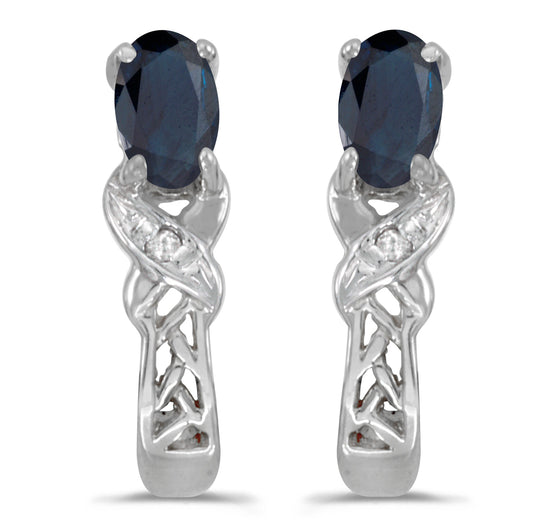 14k White Gold Oval Sapphire And Diamond Earrings