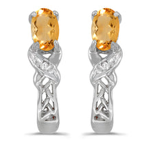  14k White Gold Oval Citrine And Diamond Earrings
