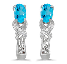  14k White Gold Oval Blue Topaz And Diamond Earrings