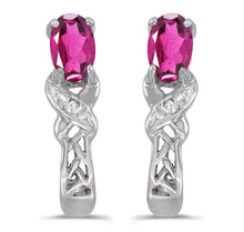  14k White Gold Oval Pink Topaz And Diamond Earrings