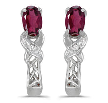  14k White Gold Oval Rhodolite Garnet And Diamond Earrings