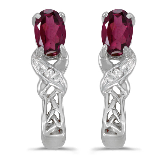 14k White Gold Oval Rhodolite Garnet And Diamond Earrings