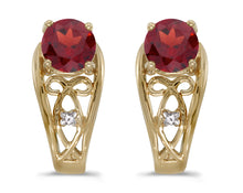  14k Yellow Gold Round Garnet And Diamond Earrings