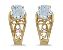  14k Yellow Gold Round Aquamarine And Diamond Earrings