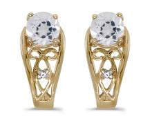  14k Yellow Gold Round White Topaz And Diamond Earrings