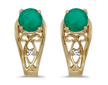  14k Yellow Gold Round Emerald And Diamond Earrings