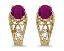  14k Yellow Gold Round Ruby And Diamond Earrings