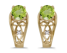  14k Yellow Gold Round Peridot And Diamond Earrings
