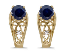  14k Yellow Gold Round Sapphire And Diamond Earrings