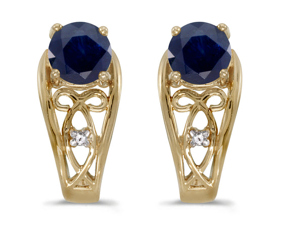 14k Yellow Gold Round Sapphire And Diamond Earrings