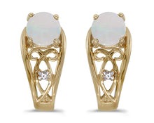  14k Yellow Gold Round Opal And Diamond Earrings