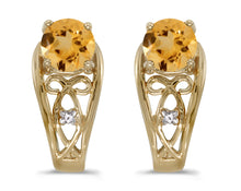  14k Yellow Gold Round Citrine And Diamond Earrings