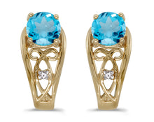  14k Yellow Gold Round Blue Topaz And Diamond Earrings