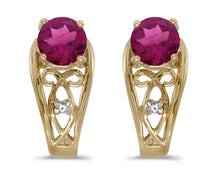  14k Yellow Gold Round Rhodolite Garnet And Diamond Earrings