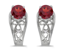  14k White Gold Round Garnet And Diamond Earrings