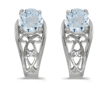  14k White Gold Round Aquamarine And Diamond Earrings