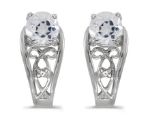  14k White Gold Round White Topaz And Diamond Earrings
