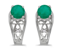  14k White Gold Round Emerald And Diamond Earrings