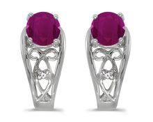  14k White Gold Round Ruby And Diamond Earrings