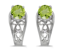  14k White Gold Round Peridot And Diamond Earrings