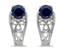  14k White Gold Round Sapphire And Diamond Earrings