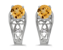  14k White Gold Round Citrine And Diamond Earrings