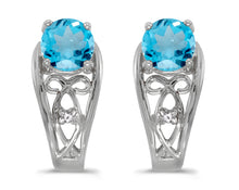  14k White Gold Round Blue Topaz And Diamond Earrings