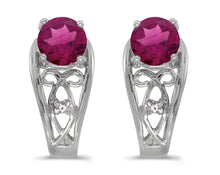  14k White Gold Round Rhodolite Garnet And Diamond Earrings