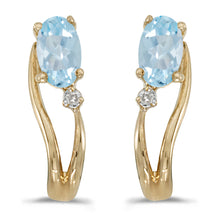  14k Yellow Gold Oval Aquamarine And Diamond Wave Earrings