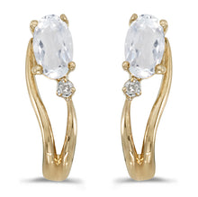  14k Yellow Gold Oval White Topaz And Diamond Wave Earrings