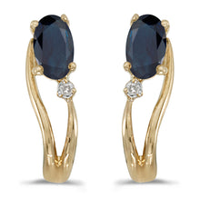  14k Yellow Gold Oval Sapphire And Diamond Wave Earrings