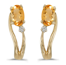  14k Yellow Gold Oval Citrine And Diamond Wave Earrings