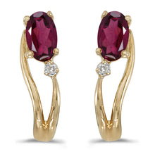  14k Yellow Gold Oval Rhodolite Garnet And Diamond Wave Earrings