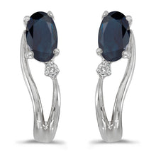  14k White Gold Oval Sapphire And Diamond Wave Earrings